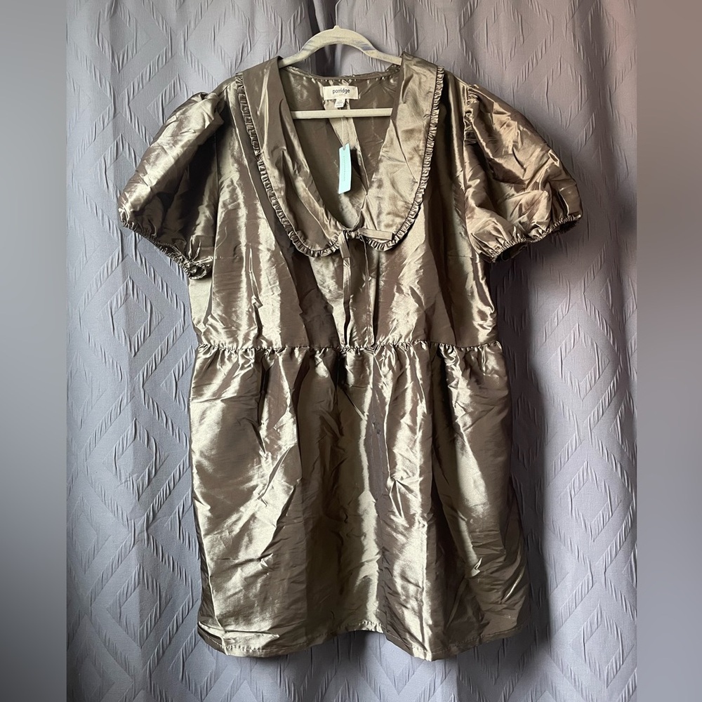 Anthropologie PORRIDGE SHORT-SLEEVE COLLARED TAFFETTA MINI DRESS